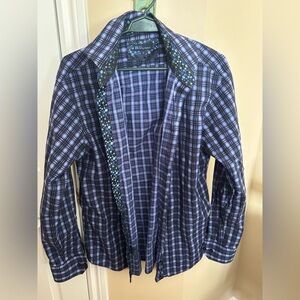 BLU by Polka Dot Trim Blue Plaid Button-Up Shirt